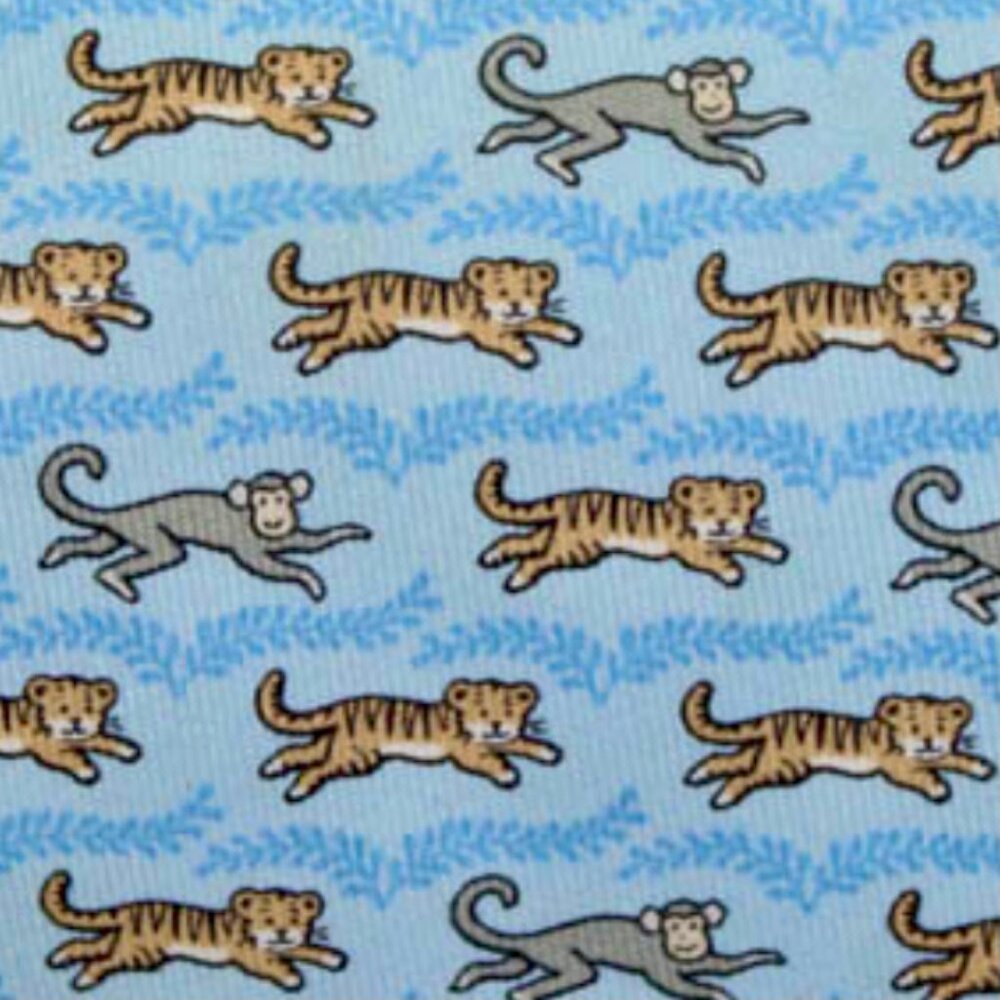 100% REAL HERMES TIE ~ BRIGHT BLUE WHIMSICAL TAN AFRICAN MONKEYS & TIGERS XL